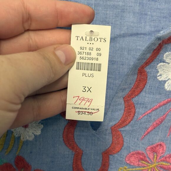 Talbots Women’s Peasant Top Cotton Linen Embroidered 3X Boho Casual Preppy - Picture 3 of 7